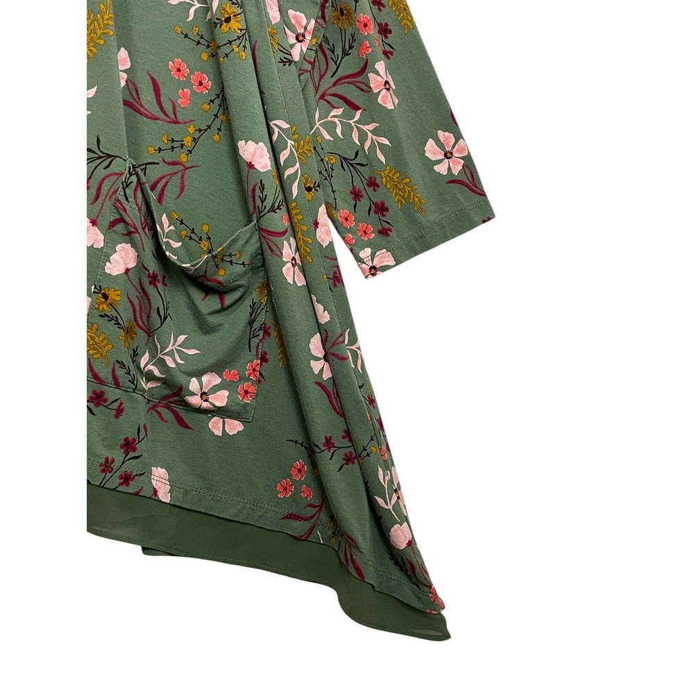 LOGO Lori Goldstein 3X Green Floral Tunic Dress Sharkbite Lagenlook Boho - Picture 11 of 16